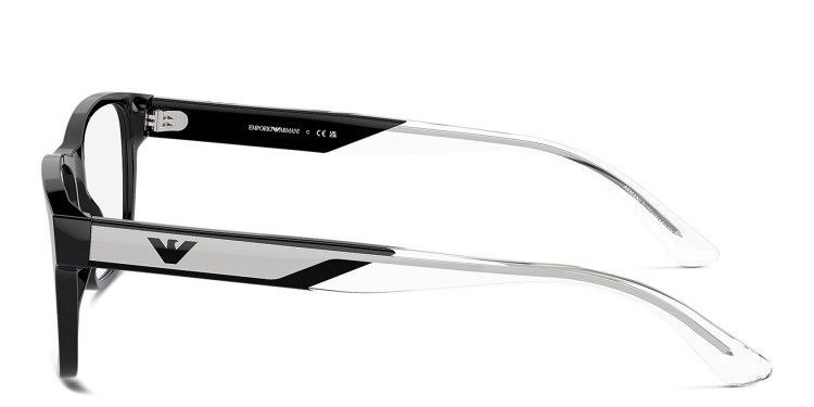 Shop Emporio Armani Logo Wide Rectangle Eyeglasses in Black online.