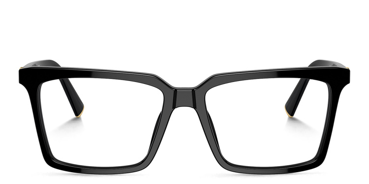 Shop MIU MIU Vertical Logo Square Eyeglasses in Black online.