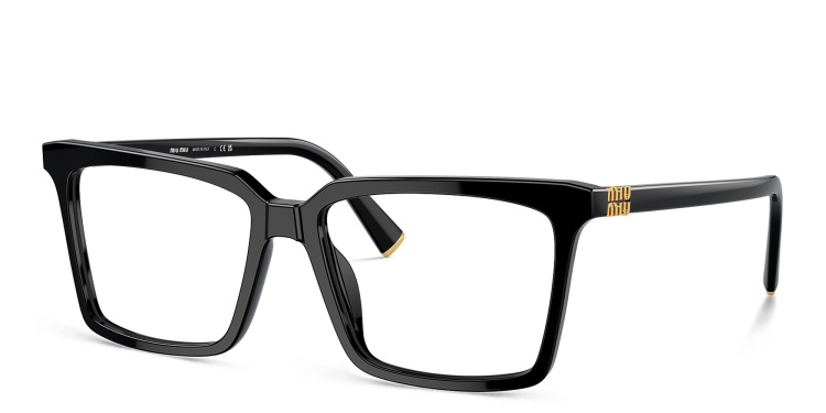 Shop MIU MIU Vertical Logo Square Eyeglasses in Black online.