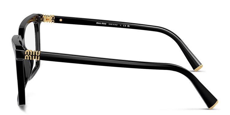 Shop MIU MIU Vertical Logo Square Eyeglasses in Black online.