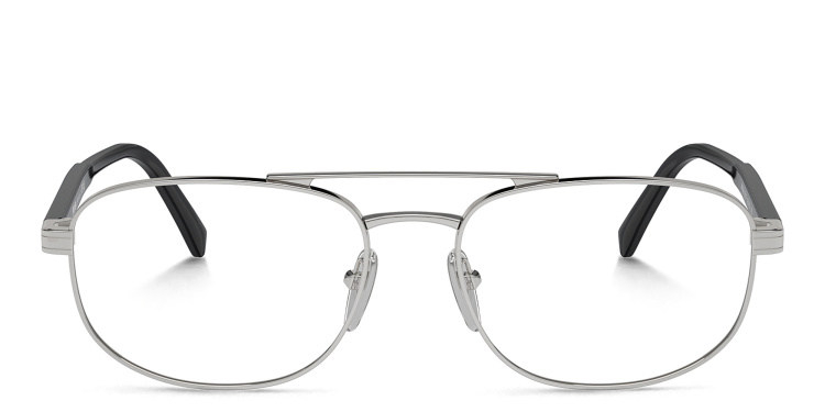 تسوق نظارات طبية بإطار بيضاوي واسع بشعار العلامة برادا بلون فضي أونلاين.