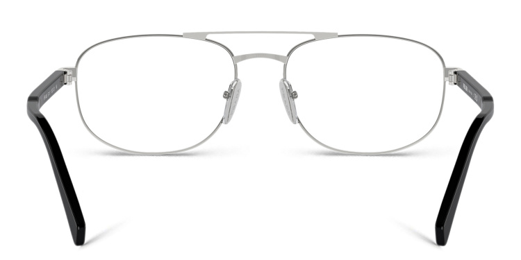 تسوق نظارات طبية بإطار بيضاوي واسع بشعار العلامة برادا بلون فضي أونلاين.