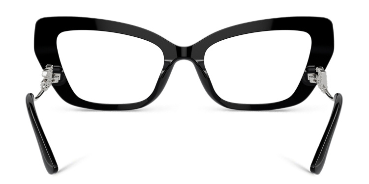 Shop Dolce & Gabbana Rhinestone DG Motif Wide Cat-Eye Eyeglasses in Black online.
