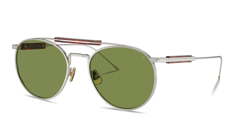 Shop BRUNELLO CUCINELLI Sartorial Sunset Unisex Round Sunglasses in Silver online.
