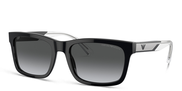 Shop Emporio Armani Logo Rectangle Sunglasses in Black online.