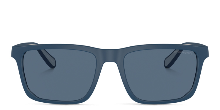 Shop Emporio Armani Logo Rectangle Sunglasses in Blue online.