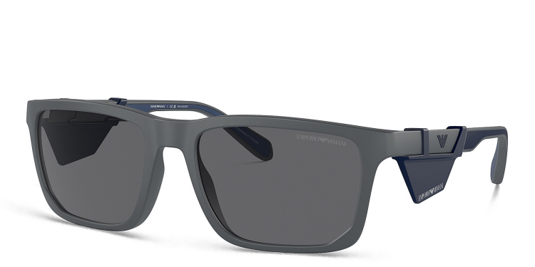 Shop Emporio Armani Logo Rectangle Sunglasses in Grey online.