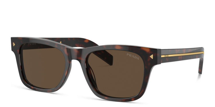تسوق نظارات شمسية مستطيلة بشعار العلامة برادا بلون تورتويز أونلاين.