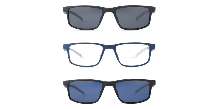 Shop EYE'M Clip-On Rectangle Eyeglasses in Blue online.