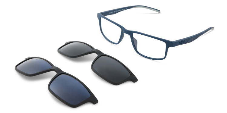 Shop EYE'M Clip-On Rectangle Eyeglasses in Blue online.