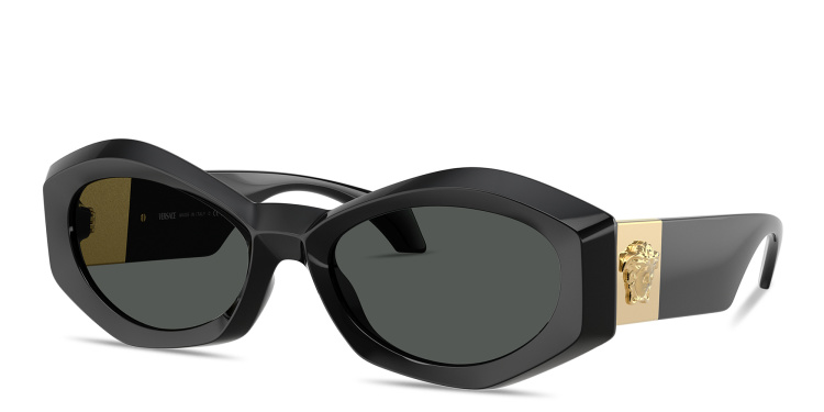 Shop VERSACE Medusa Plaque Irregular Sunglasses in Black online.