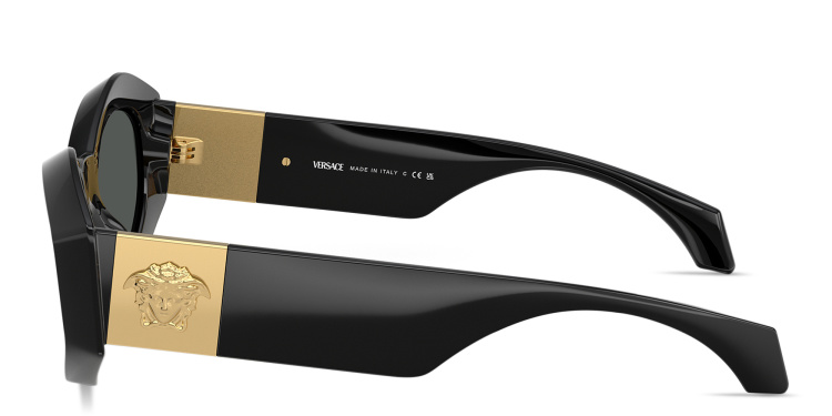 Shop VERSACE Medusa Plaque Irregular Sunglasses in Black online.