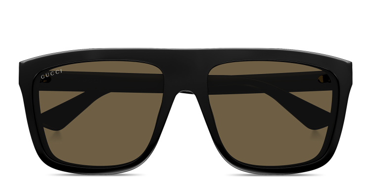 Shop GUCCI Engraved Logo Rectangle Sunglasses in Black online.
