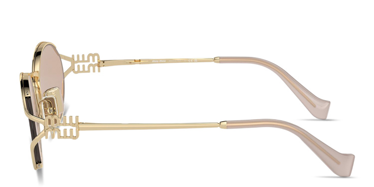 Shop MIU MIU Vertical Logo Oval Sunglasses in Gold online.