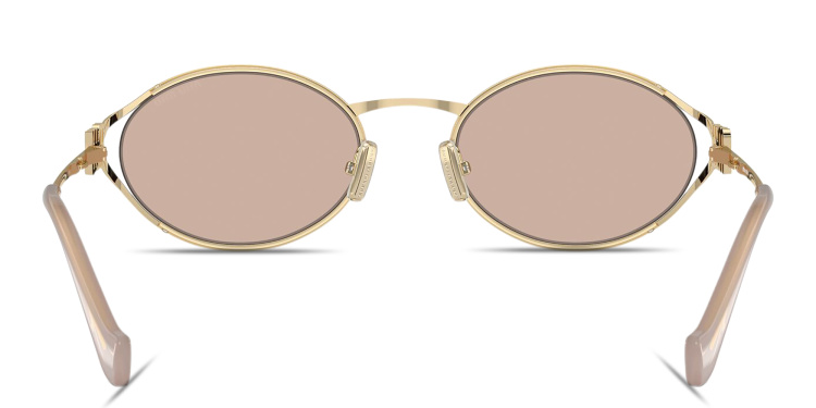 تسوق نظارات شمسية بيضاوية بالشعار العمودي ميو ميو بلون ذهبي أونلاين.