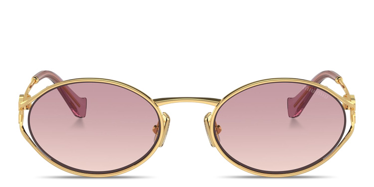 تسوق نظارات شمسية بيضاوية بالشعار العامودي ميو ميو بلون ذهبي أونلاين.