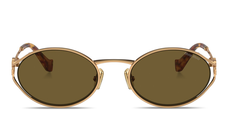 تسوق نظارات شمسية بيضاوية بالشعار العامودي ميو ميو بلون ذهبي أونلاين.