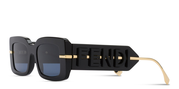 Shop FENDI Fendigraphy Rectangle Sunglasses in Black online.