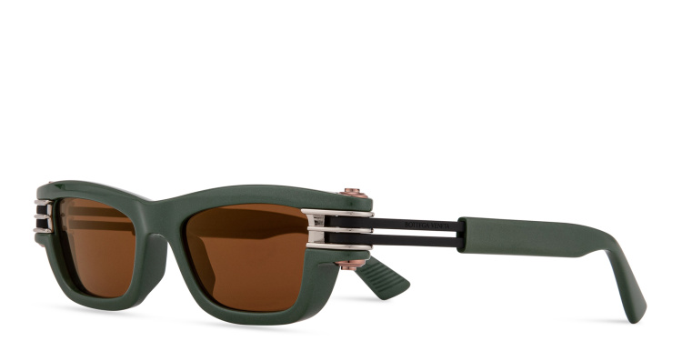 Shop BOTTEGA VENETA Bolt Unisex Rectangle Sunglasses in Green online.