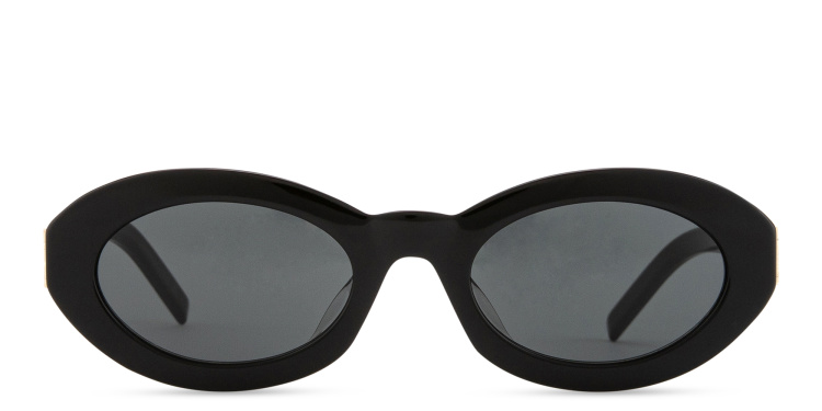 Shop SAINT LAURENT YSL Logo Oval Sunglasses in Black online.