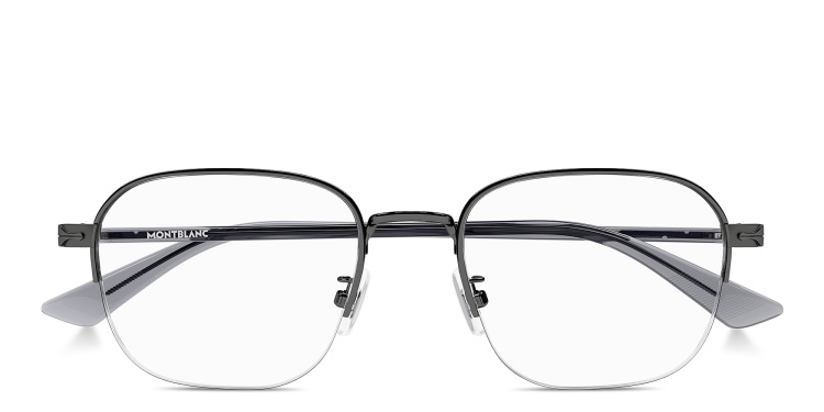 Shop MONTBLANC Nib Half-Rim Square Eyeglasses in Gunmetal online.