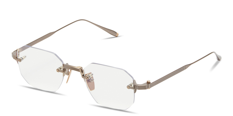 Shop AKONI Juno-One Unisex Rimless Irregular Eyeglasses in Gold online.