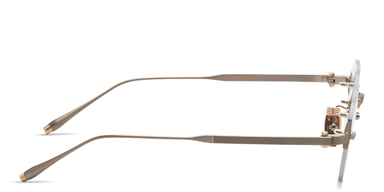 Shop AKONI Juno-One Unisex Rimless Irregular Eyeglasses in Gold online.