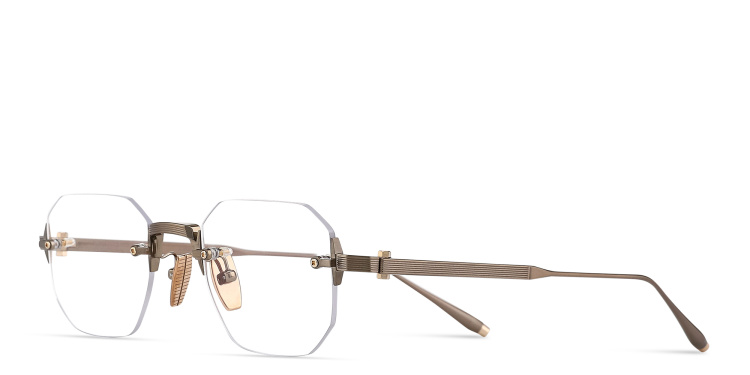 Shop AKONI Juno-One Unisex Rimless Irregular Eyeglasses in Gold online.