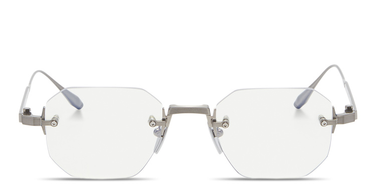 Shop AKONI Juno-One Unisex Rimless Irregular Eyeglasses in Silver online.
