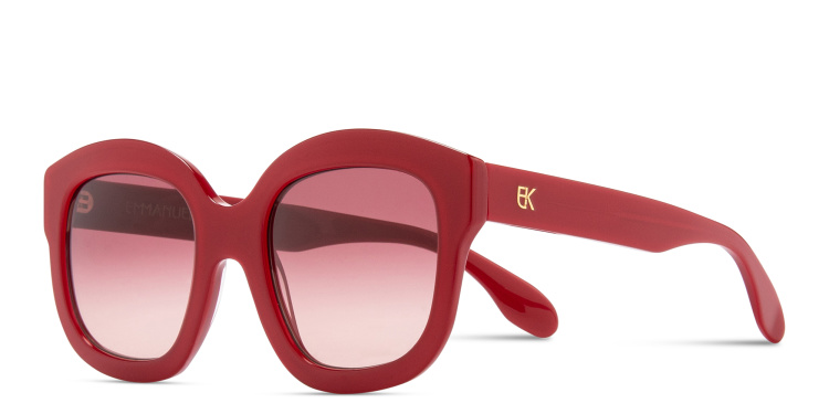 تسوق نظارات شمسية مربّعة كبيرة بشعار EK إيمانويل خان بلون أحمر أونلاين.