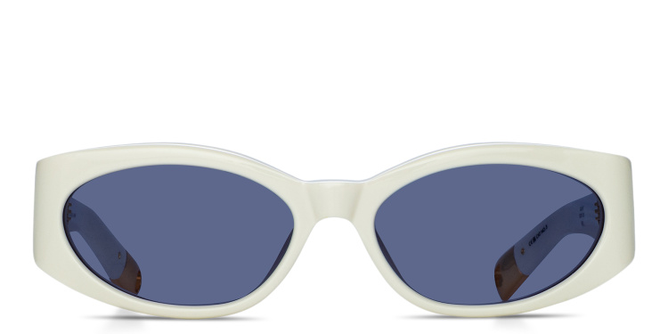 Shop JACQUEMUS Ovalo Oval Sunglasses in White online.