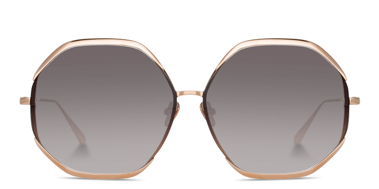 Shop LINDA FARROW Camila Oversized Irregular Sunglasses in Gold online.