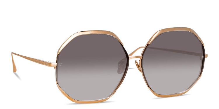 Shop LINDA FARROW Camila Oversized Irregular Sunglasses in Gold online.