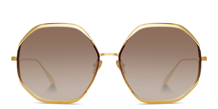 Shop LINDA FARROW Camila Oversized Irregular Sunglasses in Yellow online.