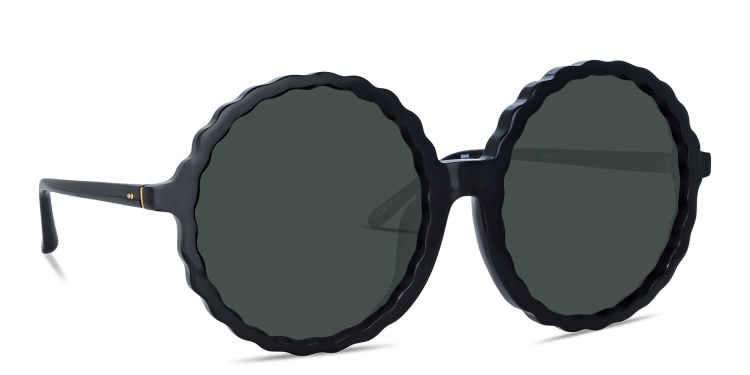 Shop LINDA FARROW Nova Oversized Round Sunglasses in Black online.