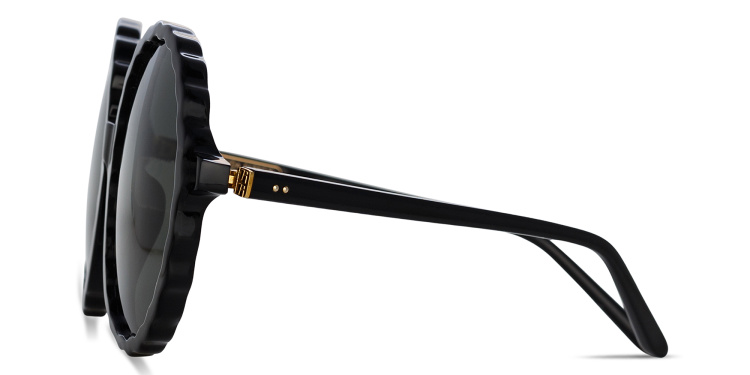 Shop LINDA FARROW Nova Oversized Round Sunglasses in Black online.