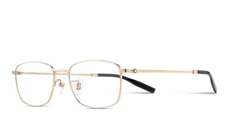 Shop MONTBLANC Snowcap Rectangle Eyeglasses in Gold online.