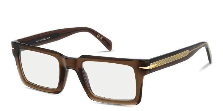 Shop DAVID BECKHAM Talisman Rectangle Eyeglasses in Brown online.