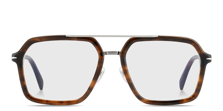Shop DAVID BECKHAM Talisman Wide Rectangle Eyeglasses in Brown online.