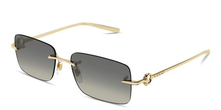 Shop GUCCI Horsebit Rimless Rectangle Sunglasses in Gold online.