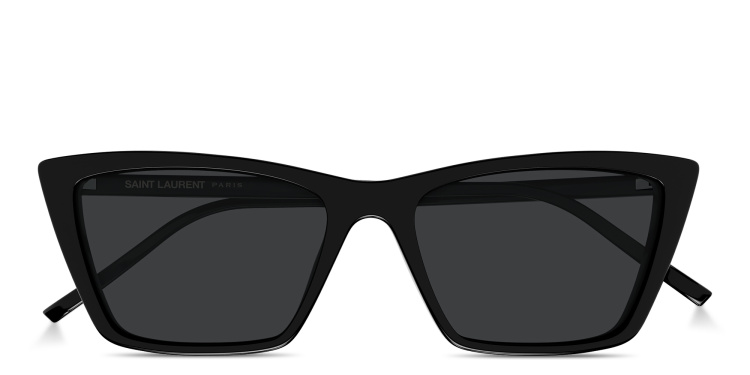 Shop SAINT LAURENT SL 737 Mica Thin Rectangle Sunglasses in Black online.