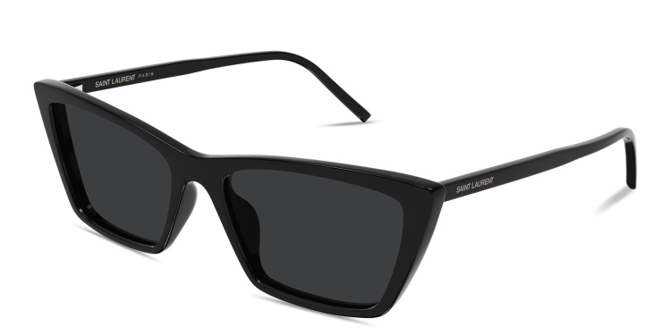 Shop SAINT LAURENT SL 737 Mica Thin Rectangle Sunglasses in Black online.