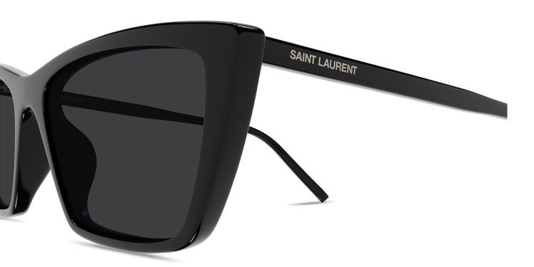Shop SAINT LAURENT SL 737 Mica Thin Rectangle Sunglasses in Black online.
