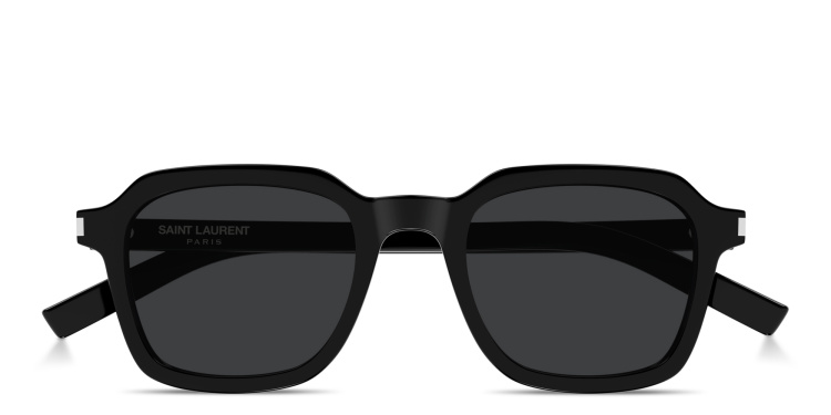 Shop SAINT LAURENT Logo Print Unisex Square Sunglasses in Black online.