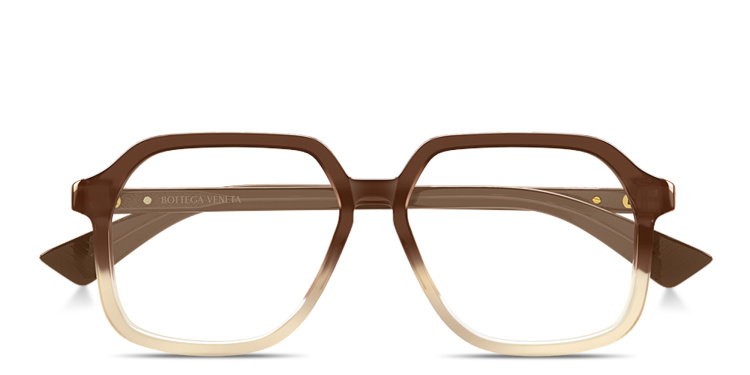 Shop BOTTEGA VENETA Slim Ribbon Unisex Wide Square Eyeglasses in Brown online.