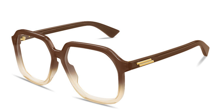 Shop BOTTEGA VENETA Slim Ribbon Unisex Wide Square Eyeglasses in Brown online.