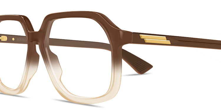 Shop BOTTEGA VENETA Slim Ribbon Unisex Wide Square Eyeglasses in Brown online.
