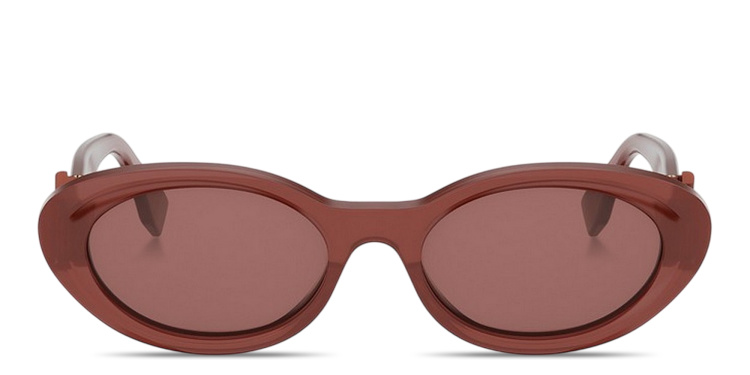Shop FENDI FF Diamonds Oval Sunglasses in Brown online.