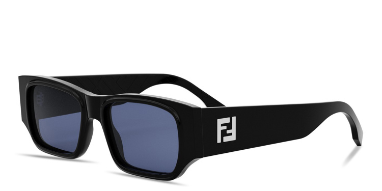 Shop FENDI FF Squared Black Rectangular Sunglasses in Black online.