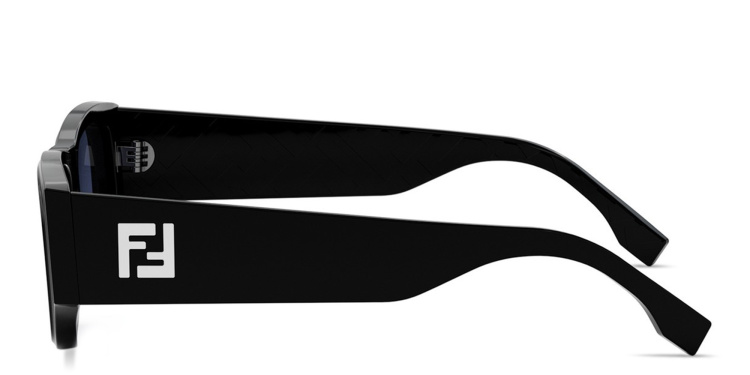 Shop FENDI FF Squared Black Rectangular Sunglasses in Black online.